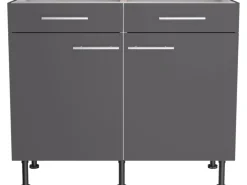 Optifit Küchen-Unterschrank Ingvar420 100 cm x 87 cm x 58,4 cm Anthrazit Matt< Küchenschränke