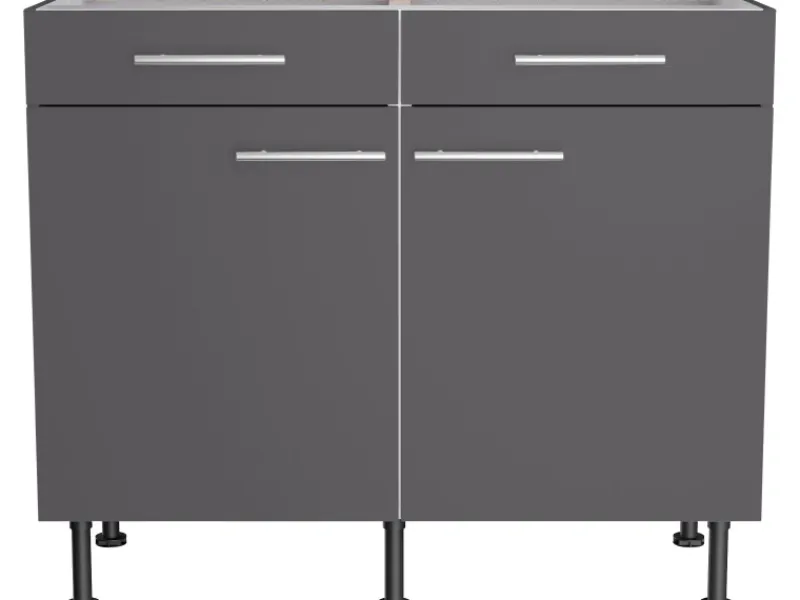 Optifit Küchen-Unterschrank Ingvar420 100 cm x 87 cm x 58,4 cm Anthrazit Matt< Küchenschränke