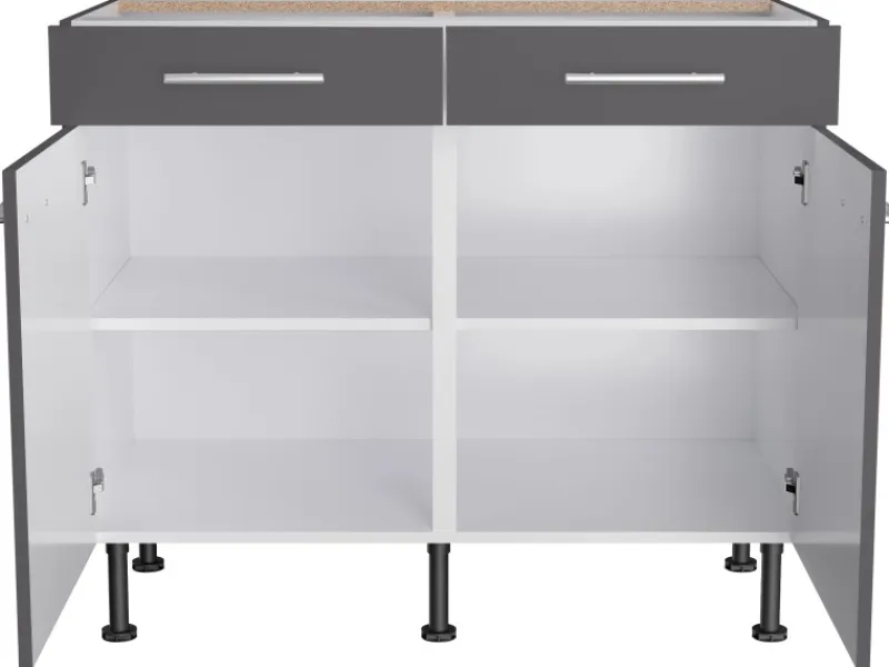 Optifit Küchen-Unterschrank Ingvar420 100 cm x 87 cm x 58,4 cm Anthrazit Matt< Küchenschränke