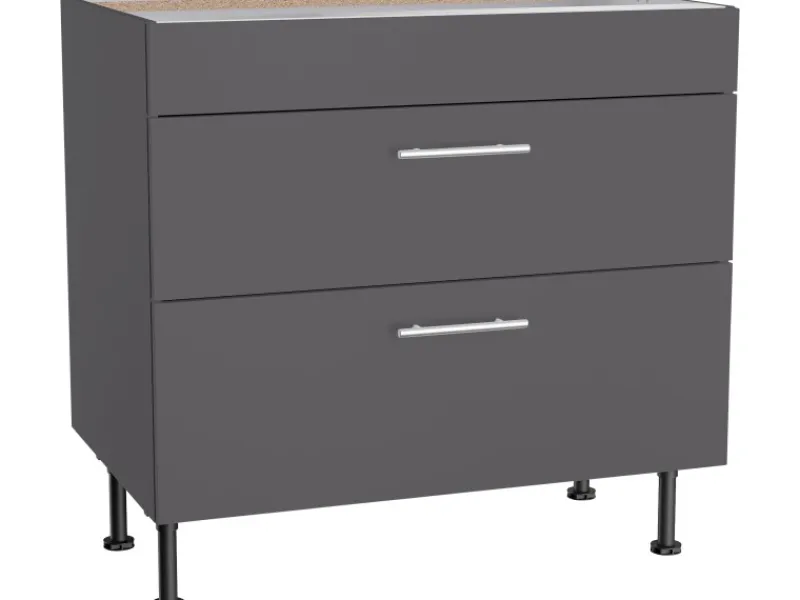 New Optifit Küchen-Unterschrank mit 2 Auszügen Ingvar420 90 cm Anthrazit Matt