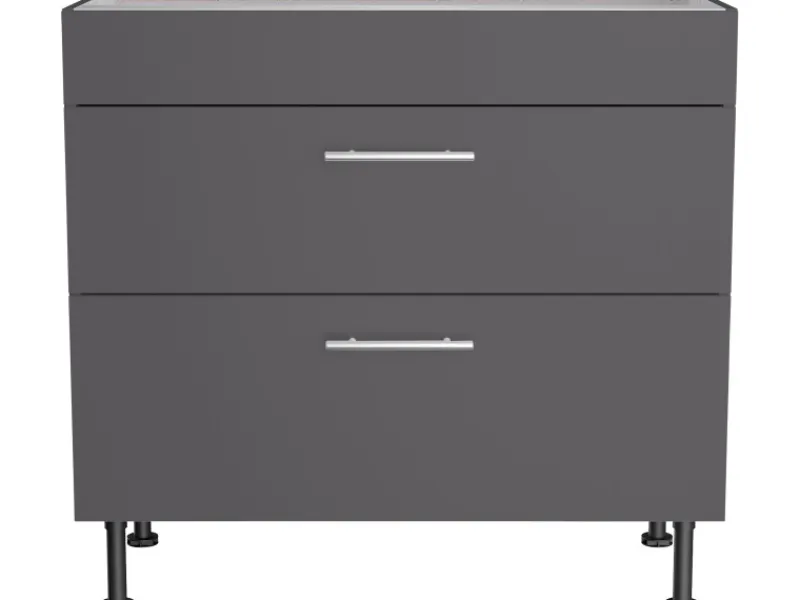 New Optifit Küchen-Unterschrank mit 2 Auszügen Ingvar420 90 cm Anthrazit Matt