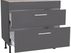 New Optifit Küchen-Unterschrank mit 2 Auszügen Ingvar420 90 cm Anthrazit Matt