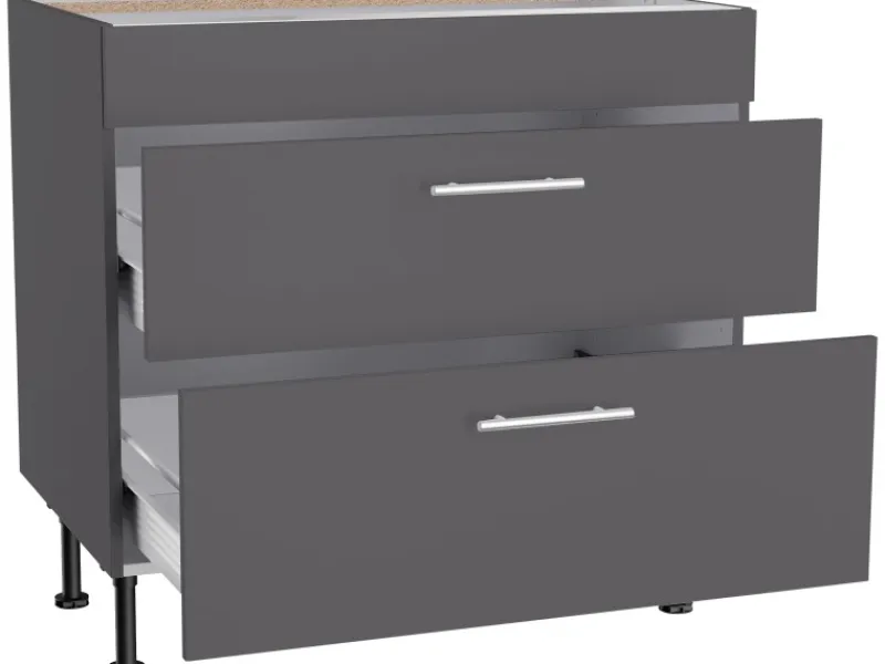 New Optifit Küchen-Unterschrank mit 2 Auszügen Ingvar420 90 cm Anthrazit Matt