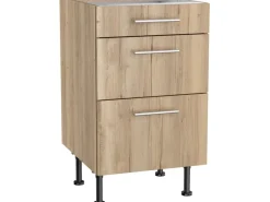 Optifit Küchen-Unterschrank mit 3 Auszügen Erik290 50x87x58,4cm WildEiche< Küchenschränke