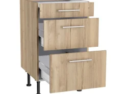 Optifit Küchen-Unterschrank mit 3 Auszügen Erik290 50x87x58,4cm WildEiche< Küchenschränke