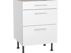 Optifit Küchen-Unterschrank mit 3 Auszügen Bengt932 60 cm x 87 cm x 58,4 cm Weiß