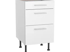 Optifit Küchen-Unterschrank mit 3 Auszügen Bengt932 50 cm x 87 cm x 58,4 cm Weiß< Küchenschränke