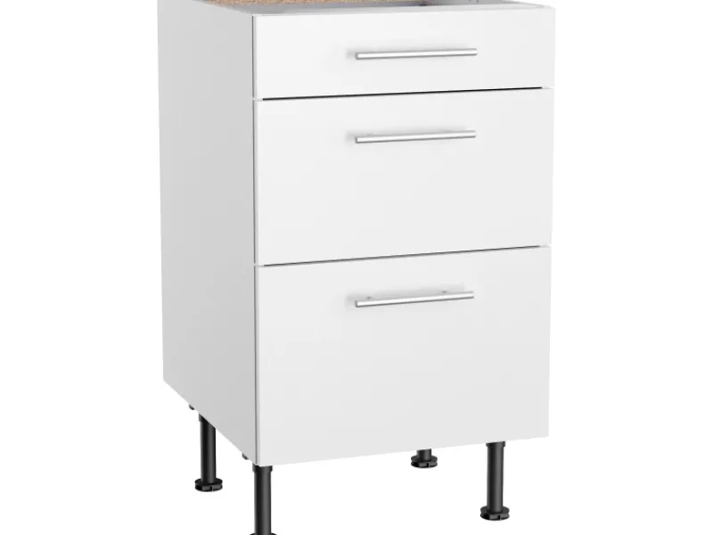 Optifit Küchen-Unterschrank mit 3 Auszügen Bengt932 50 cm x 87 cm x 58,4 cm Weiß< Küchenschränke