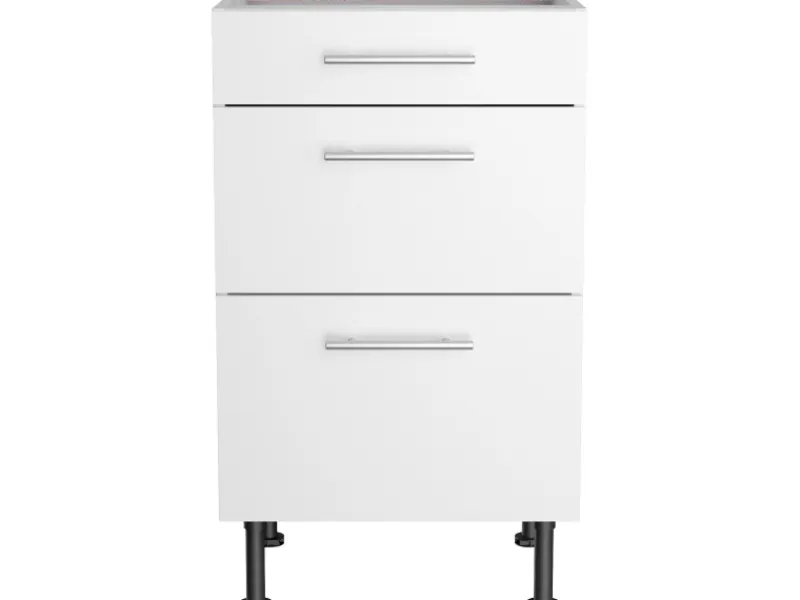 Optifit Küchen-Unterschrank mit 3 Auszügen Bengt932 50 cm x 87 cm x 58,4 cm Weiß< Küchenschränke