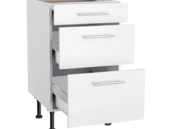 Optifit Küchen-Unterschrank mit 3 Auszügen Bengt932 50 cm x 87 cm x 58,4 cm Weiß< Küchenschränke