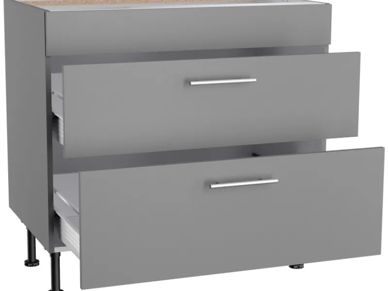 Optifit Küchen-Unterschrank mit 2 Auszügen Mats825 60cmx87cmx58,4cm Basaltgrau< Kochfelder|Küchenschränke