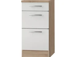 Outlet Optifit Küchen-Unterschrank mit 3 Auszügen Dakar286 40x84,6x60cm Weiß-Eiche