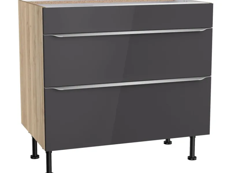 Optifit Kochfelder<Küchen-Unterschrank mit 2 Auszügen Linus984 90 cm Anthrazit-Wildeiche