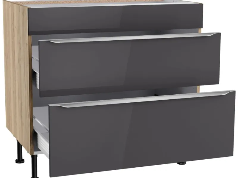 Optifit Kochfelder<Küchen-Unterschrank mit 2 Auszügen Linus984 90 cm Anthrazit-Wildeiche