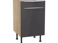 Optifit Küchen-Unterschrank Linus984 50 cm x 87 cm x 58,4 cm Anthrazit-Wildeiche