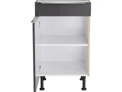 Optifit Küchen-Unterschrank Linus984 50 cm x 87 cm x 58,4 cm Anthrazit-Wildeiche