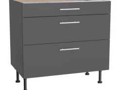 Optifit Küchen-Unterschrank mit 3 Auszügen Ingvar420 90 cm Anthrazit Matt< Küchenschränke