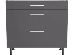 Optifit Küchen-Unterschrank mit 3 Auszügen Ingvar420 90 cm Anthrazit Matt< Küchenschränke