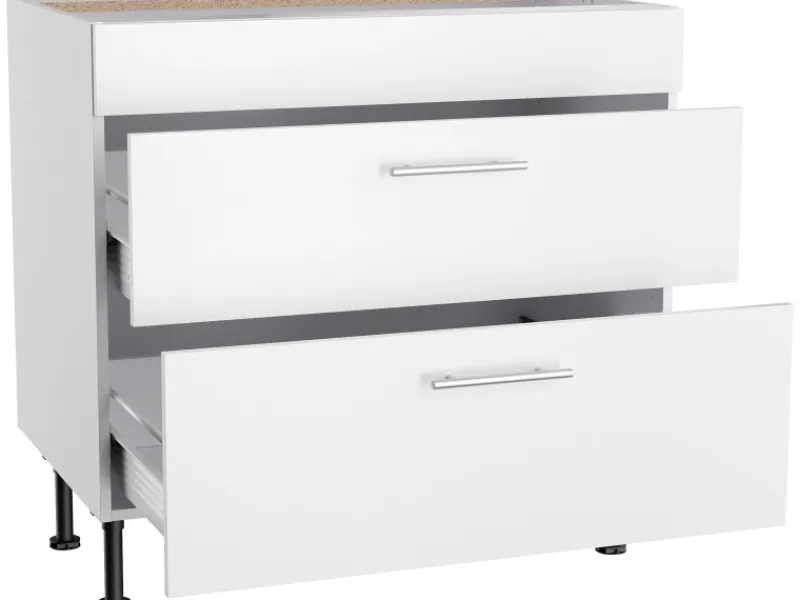 Optifit Kochfelder<Küchen-Unterschrank mit 2 Auszügen Bengt932 90 cm x 87 cm x 58,4 cm Weiß