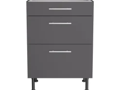 Outlet Optifit Küchen-Unterschrank mit 3 Auszügen Ingvar420 60 cm Anthrazit Matt