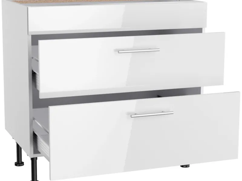 Online Optifit Küchen-Unterschrank mit 2 Auszügen Rurik986 90 cm x 87 cm x 58,4 cm Weiß