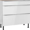 Optifit Küchen-Unterschrank mit 3 Auszügen Arvid986 90 cm x 87 cm x 58,4 cm Weiß< Küchenschränke