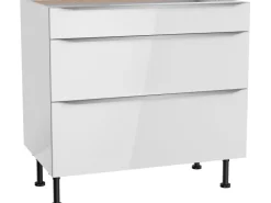 Optifit Küchen-Unterschrank mit 3 Auszügen Arvid986 90 cm x 87 cm x 58,4 cm Weiß< Küchenschränke