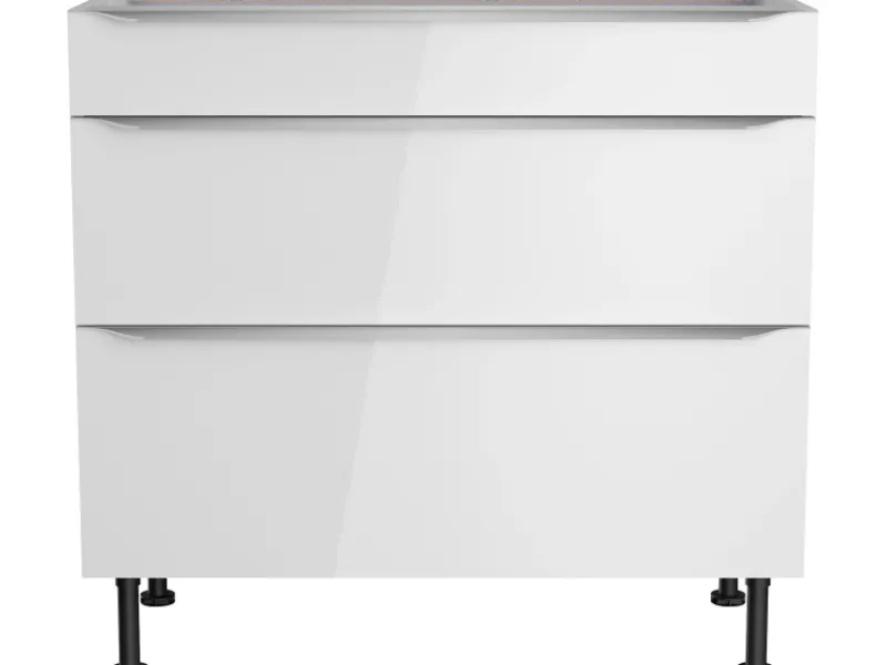 Optifit Küchen-Unterschrank mit 3 Auszügen Arvid986 90 cm x 87 cm x 58,4 cm Weiß< Küchenschränke