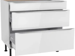 Optifit Küchen-Unterschrank mit 3 Auszügen Arvid986 90 cm x 87 cm x 58,4 cm Weiß< Küchenschränke