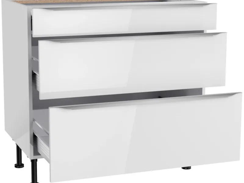 Optifit Küchen-Unterschrank mit 3 Auszügen Arvid986 90 cm x 87 cm x 58,4 cm Weiß< Küchenschränke