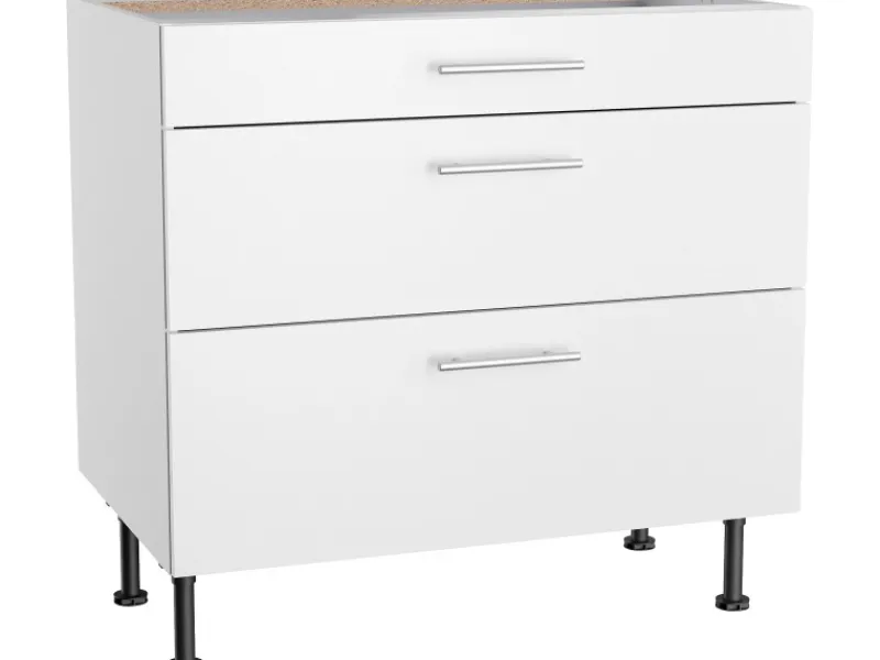 Online Optifit Küchen-Unterschrank mit 3 Auszügen Bengt932 90 cm x 87 cm x 58,4 cm Weiß