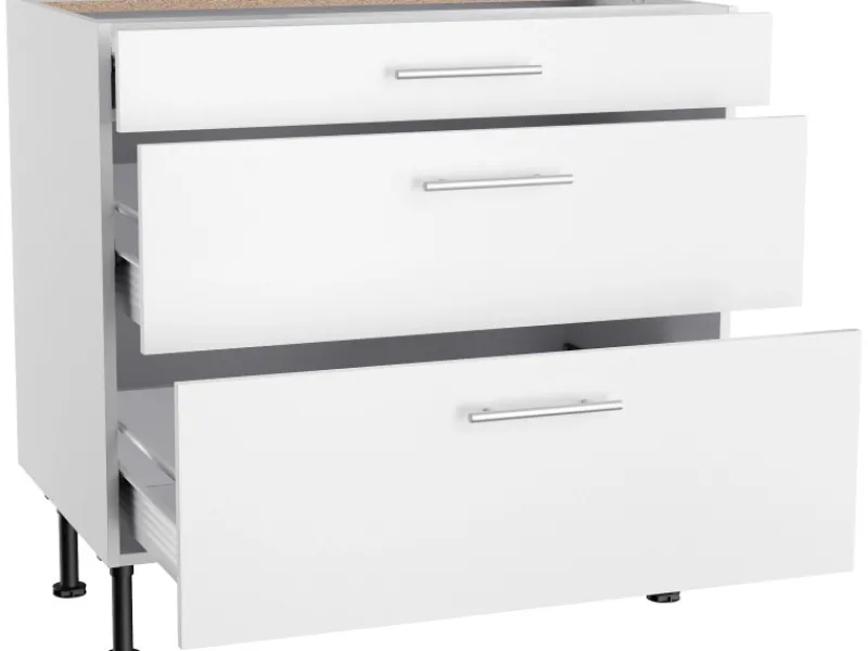 Online Optifit Küchen-Unterschrank mit 3 Auszügen Bengt932 90 cm x 87 cm x 58,4 cm Weiß