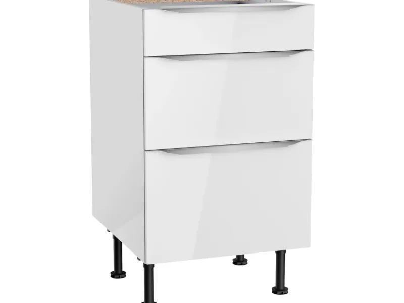 Optifit Küchenschränke<Küchen-Unterschrank mit 3 Auszügen Arvid986 50 cm x 87 cm x 58,4 cm Weiß