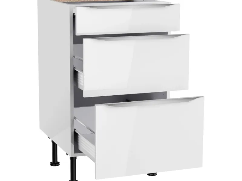 Optifit Küchenschränke<Küchen-Unterschrank mit 3 Auszügen Arvid986 50 cm x 87 cm x 58,4 cm Weiß