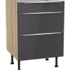 Optifit Küchen-Unterschrank mit 3 Auszügen Linus984 60 cm Anthrazit-Wildeiche< Küchenschränke