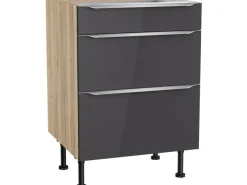 Optifit Küchen-Unterschrank mit 3 Auszügen Linus984 60 cm Anthrazit-Wildeiche< Küchenschränke