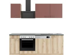Optifit Küchenzeile KPBL 2179OE-9+ o. E-Geräte Rostrot/Wildeiche Nachb. 210cm< Kochfelder|Kühlschränke