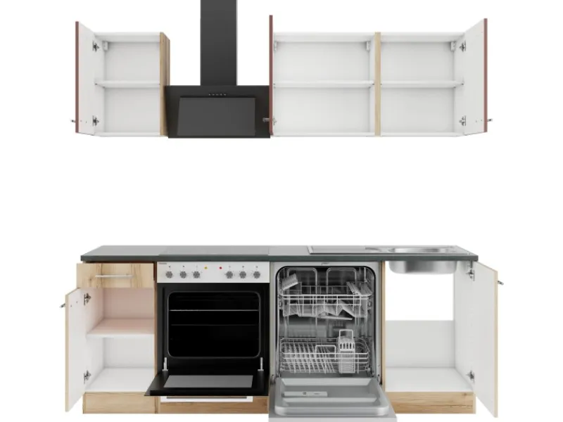 Optifit Küchenzeile KPBL 2179OE-9+ o. E-Geräte Rostrot/Wildeiche Nachb. 210cm< Kochfelder|Kühlschränke
