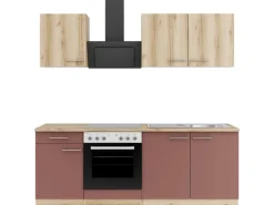 Optifit Küchenzeile KPLB 2136OE-9+ o. E-Geräte Wildeiche Nb./Rostrot 210cm< Herde