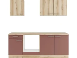 Optifit Küchenzeile KPLB 2136OE-9+ o. E-Geräte Wildeiche Nb./Rostrot 210cm< Herde