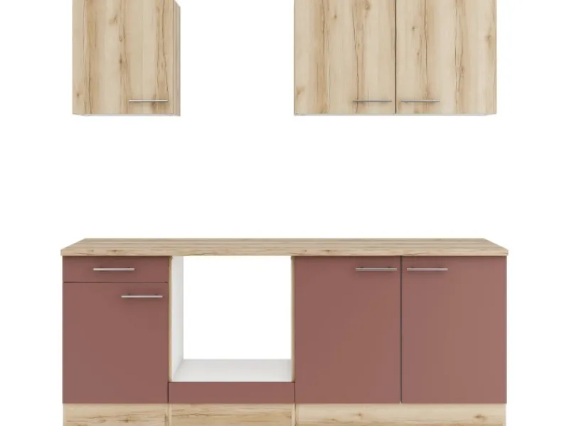 Optifit Küchenzeile KPLB 2136OE-9+ o. E-Geräte Wildeiche Nb./Rostrot 210cm< Herde