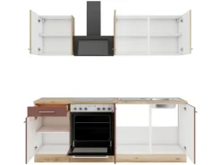 Optifit Küchenzeile KPLB 2136OE-9+ o. E-Geräte Wildeiche Nb./Rostrot 210cm< Herde