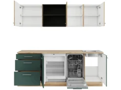 Optifit Küchenzeile KPLS 2199R-9+ Liv.290/Sav.405 Wildeiche Nb./Steingrün 210cm