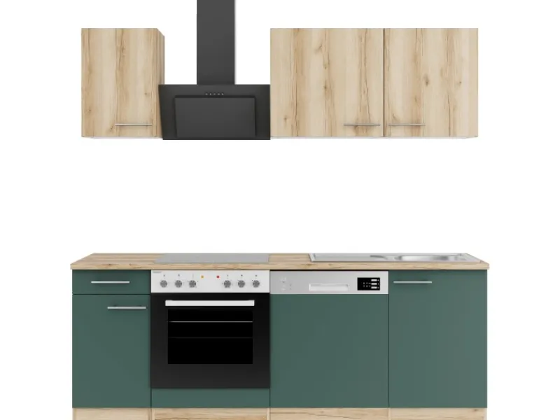 Optifit Küchenzeile KPLS2179OE-9+ Li/Sav o. E-Ger. Wildeiche Nb./Steingr. 210 cm< Einbauküchen|Küchenschränke