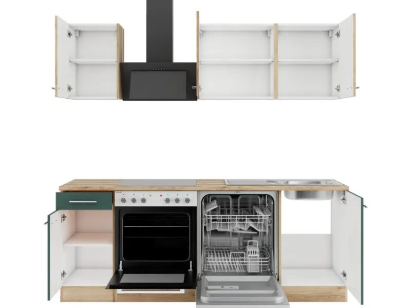 Optifit Küchenzeile KPLS2179OE-9+ Li/Sav o. E-Ger. Wildeiche Nb./Steingr. 210 cm< Einbauküchen|Küchenschränke
