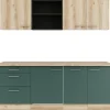 Sale Optifit Küchenzeile KPLS2199ROE-9+ Li/Sav o. E-Ger. Wildeiche Nb./Steingr. 210cm