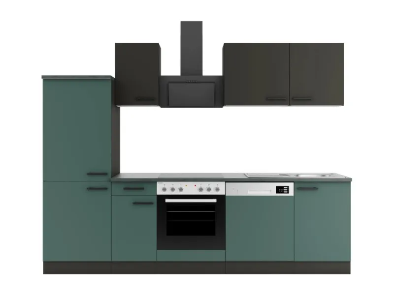 Optifit Kühlschränke|Winkelküchen<Küchenzeile KPMV 2742-9+ Madrid420/Verona405 Anthrazit/ Steingrün 270 cm