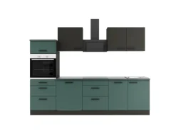 Optifit Kochfelder|Kühlschränke<Küchenzeile KPMV2789OE-9+ o. E-Geräte Anthrazit/Steingrün 270 cm