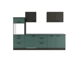 Optifit Kochfelder|Kühlschränke<Küchenzeile KPMV2789OE-9+ o. E-Geräte Anthrazit/Steingrün 270 cm