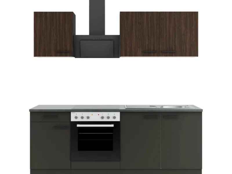 Optifit Kochfelder<Küchenzeile KPRM 2136OE-9+ Rim/Madr o. E-Ger. Rillen Nussb./Anthr. 210cm